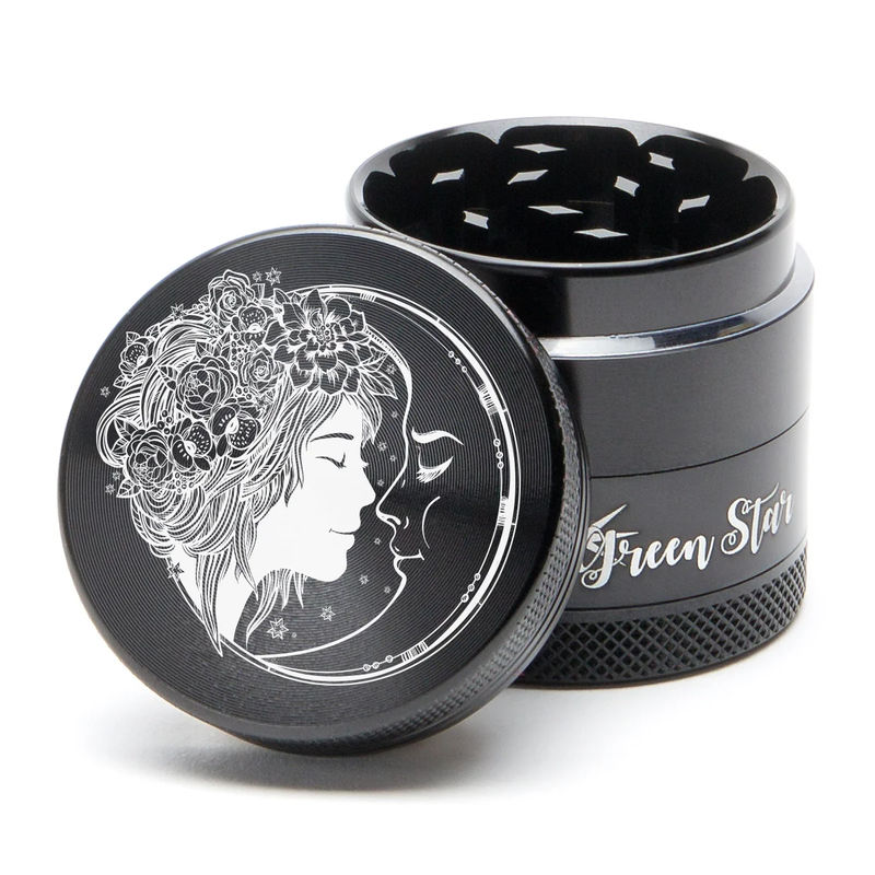 Green Star Creature Medium 4-Piece Grinder - Style:Fairy Moon - Color:Black