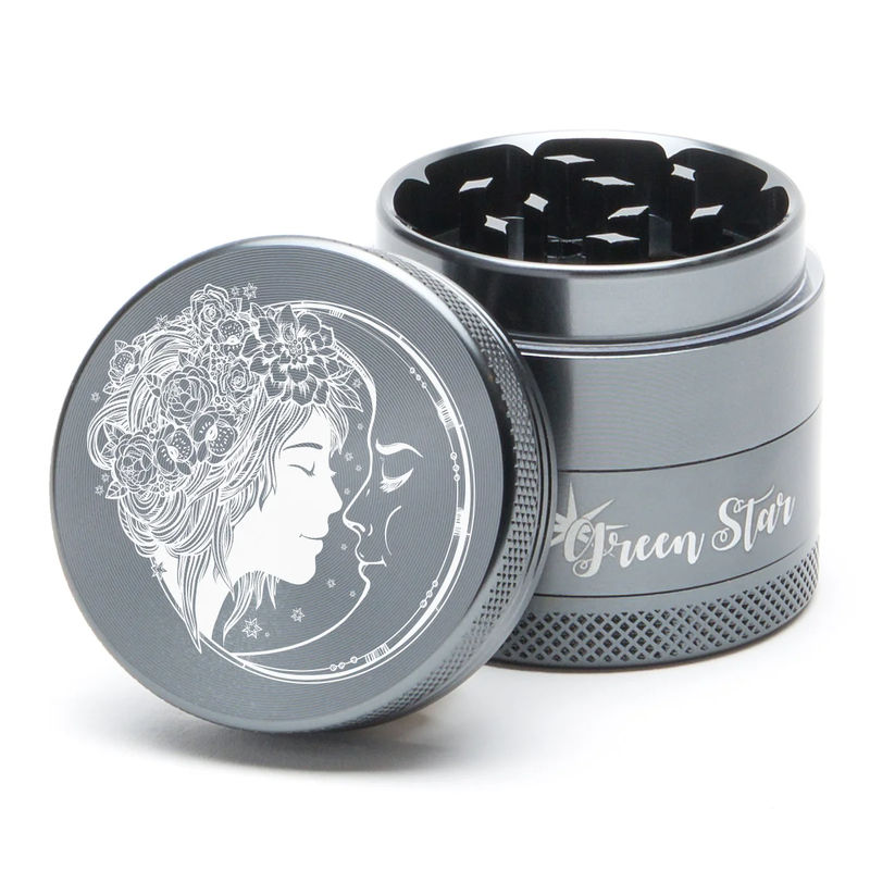 Green Star Creature Medium 4-Piece Grinder - Style:Fairy Moon - Color:Grey