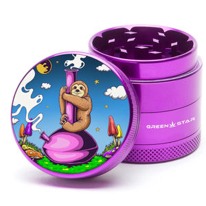 Green Star Creature Medium 4-Piece Grinder - Style:Sloth Bong - Color:Purple
