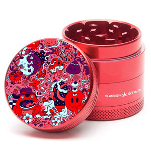 Green Star Creature Medium 4-Piece Grinder - Style:Trippy Drippy - Color:Red