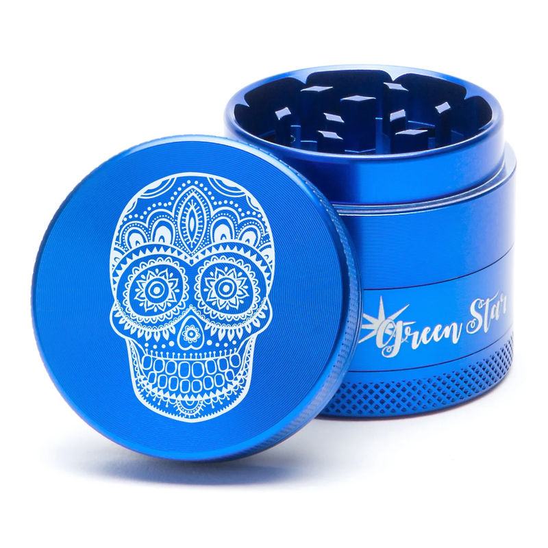 Green Star Creature Medium 4-Piece Grinder - Style:Skull - Color:Blue
