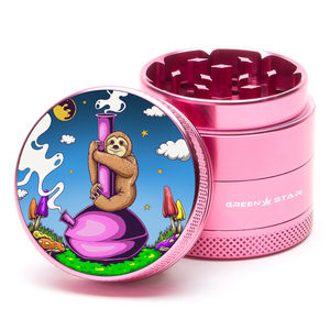 Green Star Creature Medium 4-Piece Grinder - Style:Sloth Bong - Color:Pink
