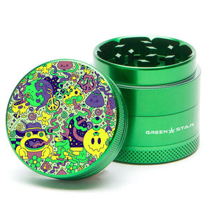 Green Star Creature Medium 4-Piece Grinder - Style:Trippy Drippy - Color:Green