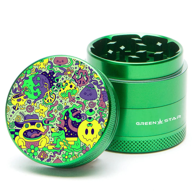 Green Star Creature Medium 4-Piece Grinder - Style:Trippy Drippy - Color:Green