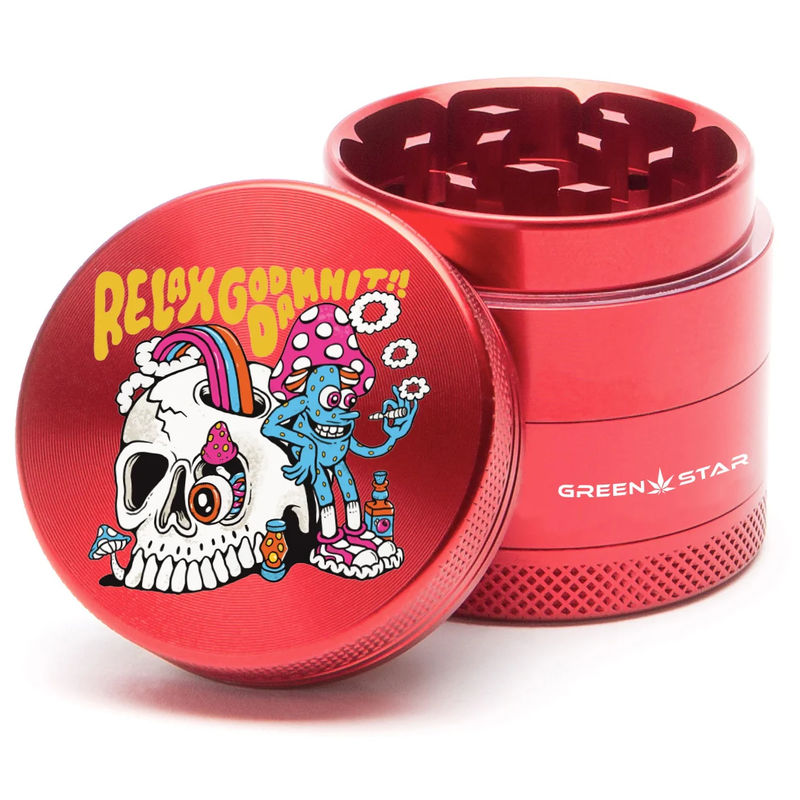 Green Star Creature Medium 4-Piece Grinder - Style:Relax - Color:Red