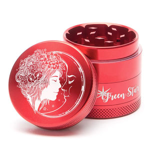 Green Star Creature Medium 4-Piece Grinder - Style:Fairy Moon - Color:Red