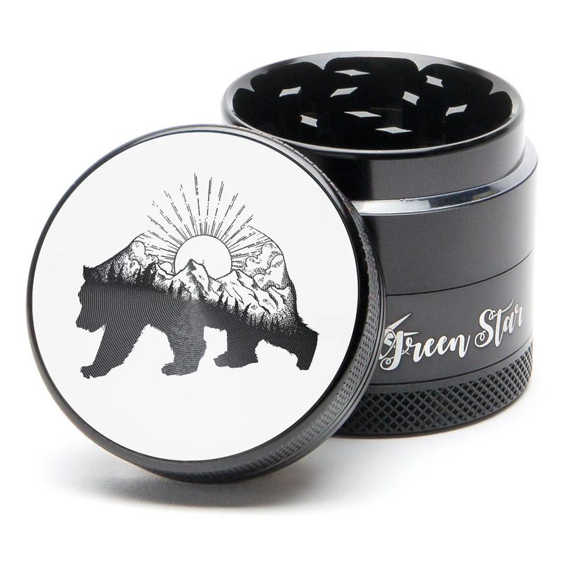 Green Star Creature Medium 4-Piece Grinder - Style:Bear Mountain - Color:Black
