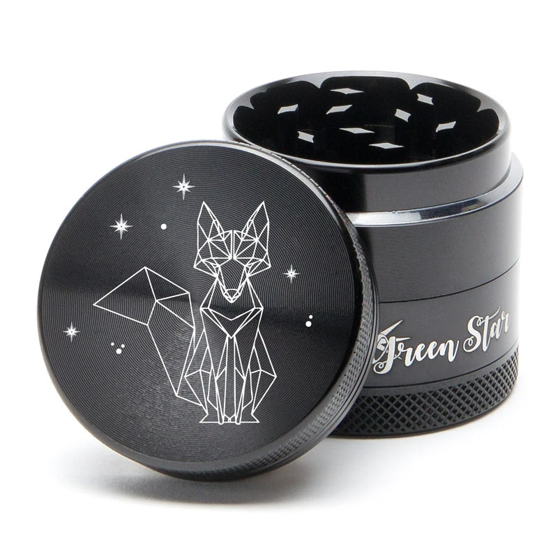 Green Star Creature Medium 4-Piece Grinder - Style:Fancy Fox - Color:Black