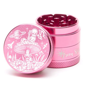 Green Star Creature Medium 4-Piece Grinder - Style:Alien On Mushrooms - Color:Pink
