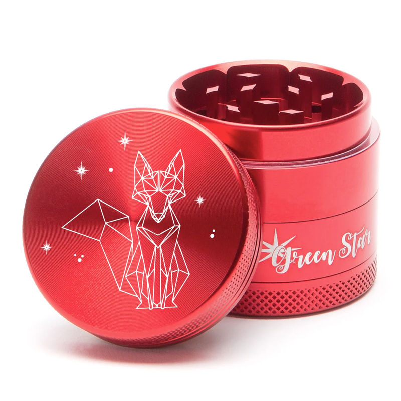 Green Star Creature Medium 4-Piece Grinder - Style:Fancy Fox - Color:Red