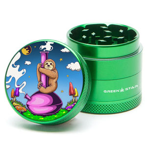 Green Star Creature Medium 4-Piece Grinder - Style:Sloth Bong - Color:Green