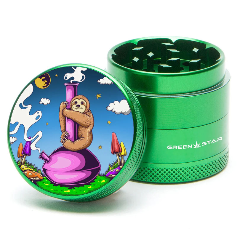 Green Star Creature Medium 4-Piece Grinder - Style:Sloth Bong - Color:Green