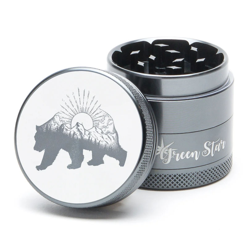 Green Star Creature Medium 4-Piece Grinder - Style:Bear Mountain - Color:Grey