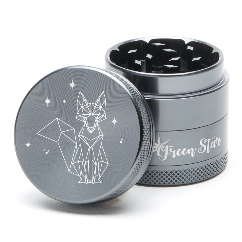 Green Star Creature Medium 4-Piece Grinder - Style:Fancy Fox - Color:Grey