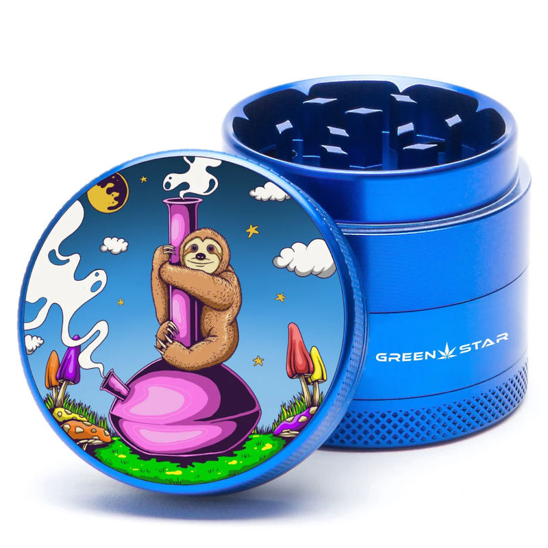 Green Star Creature Medium 4-Piece Grinder - Style:Sloth Bong - Color:Blue