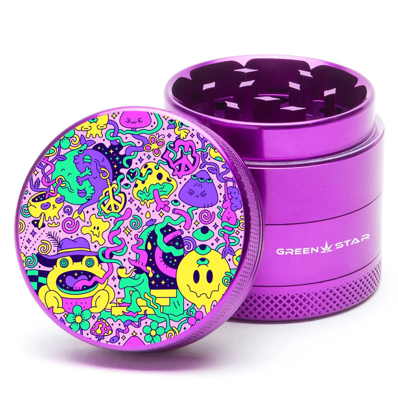 Green Star Creature Medium 4-Piece Grinder - Style:Trippy Drippy - Color:Purple