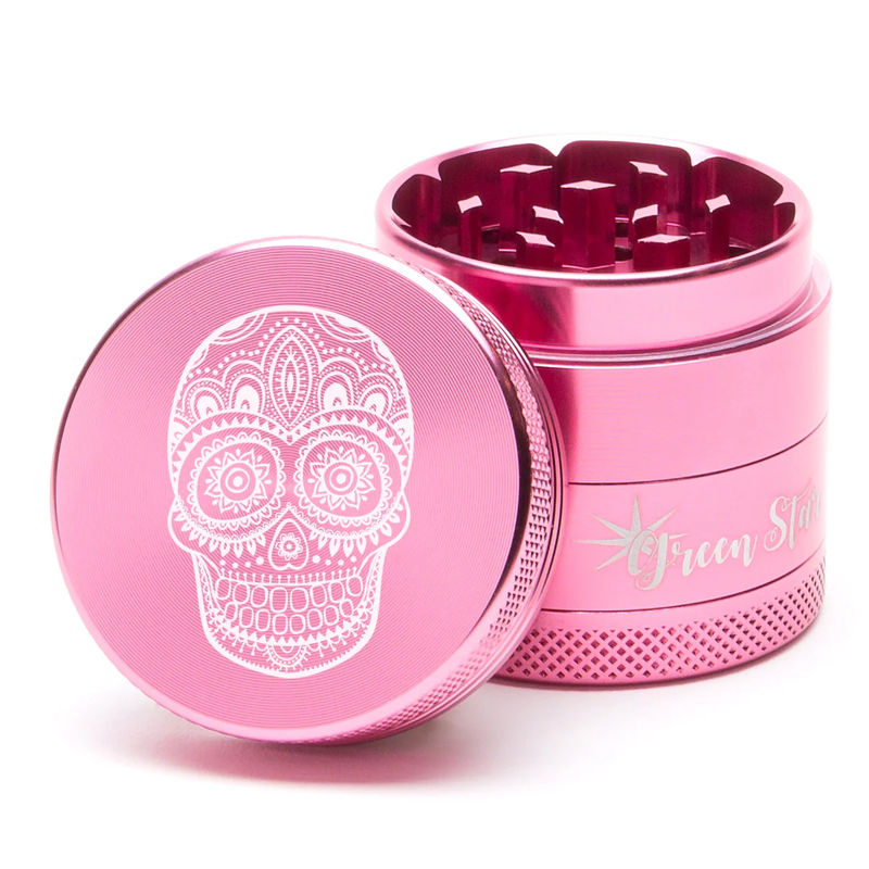 Green Star Creature Medium 4-Piece Grinder - Style:Skull - Color:Pink