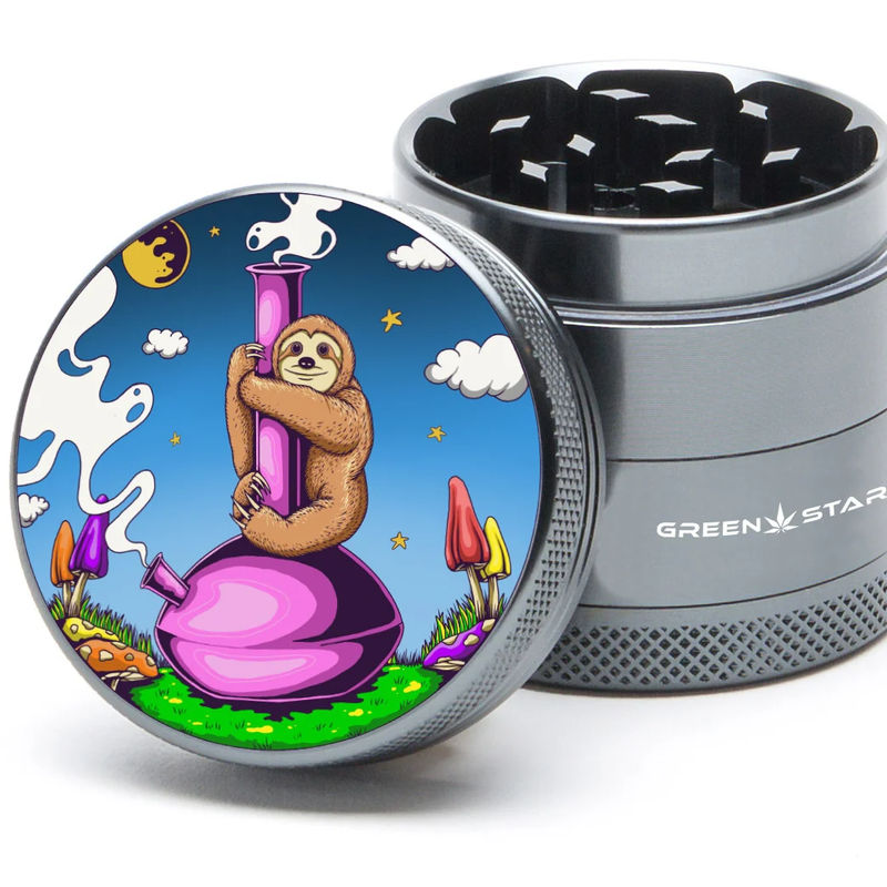 Green Star Creature Medium 4-Piece Grinder - Style:Sloth Bong - Color:Grey