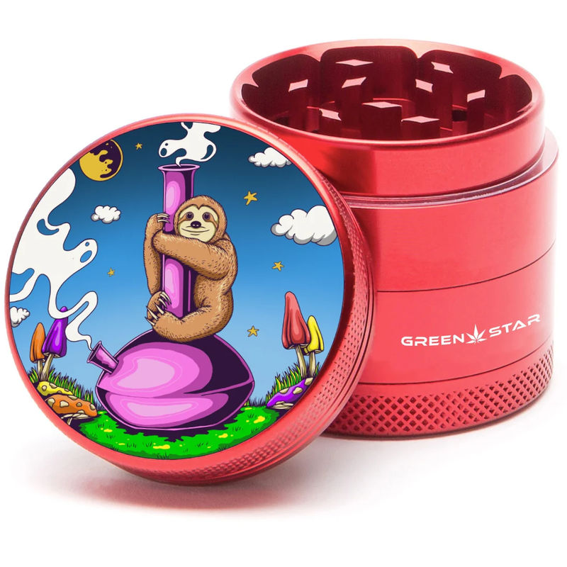 Green Star Creature Medium 4-Piece Grinder - Style:Sloth Bong - Color:Red