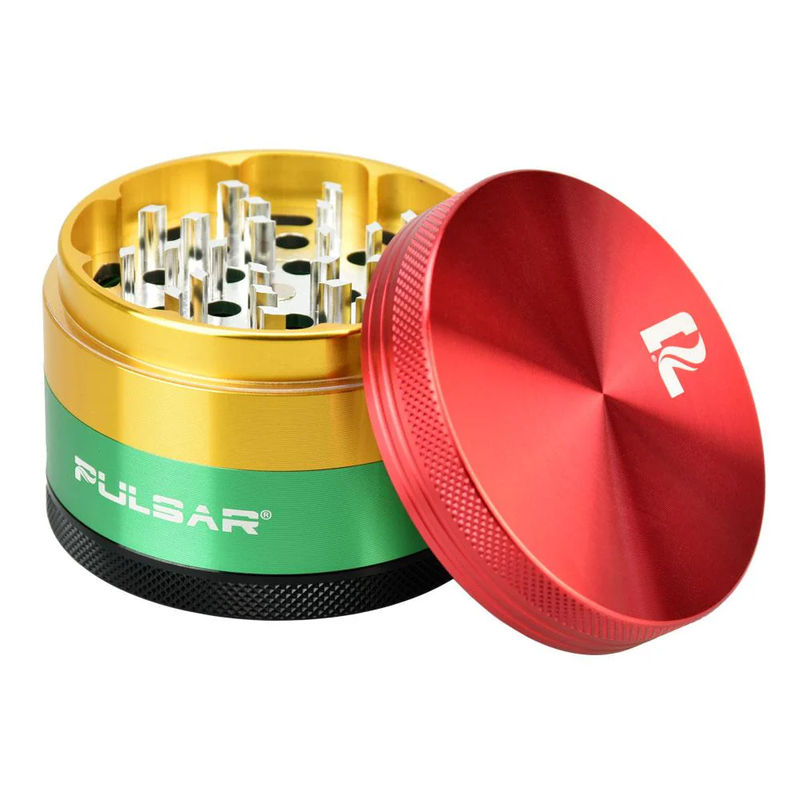 Pulsar 2.5" Hard Top 4-Piece Grinder - Color:Rasta