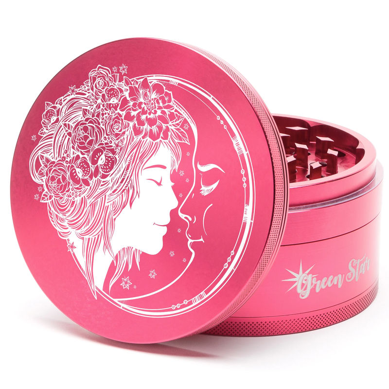 Green Star Creature Large 4-Piece Grinder - Style:Fairy Moon - Color:Red