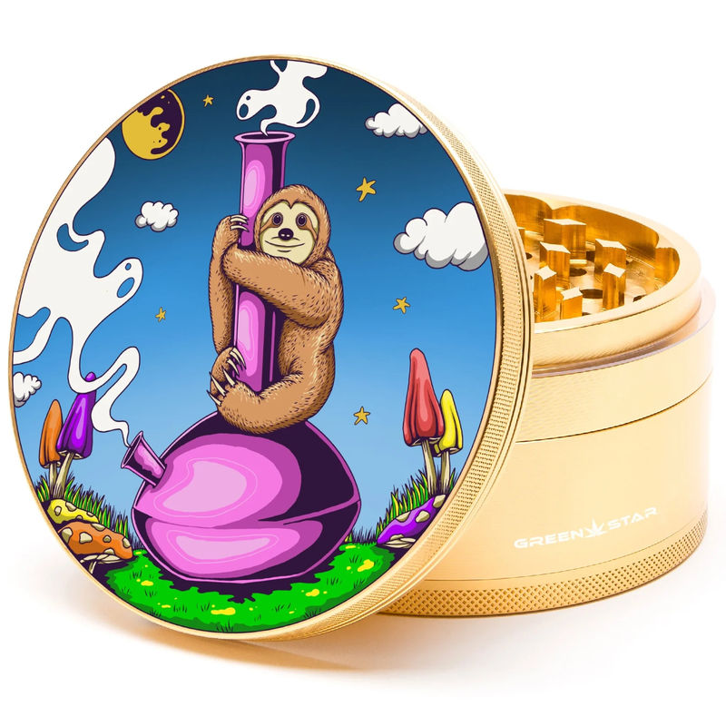 Green Star Creature Large 4-Piece Grinder - Style:Sloth Bong - Color:Gold