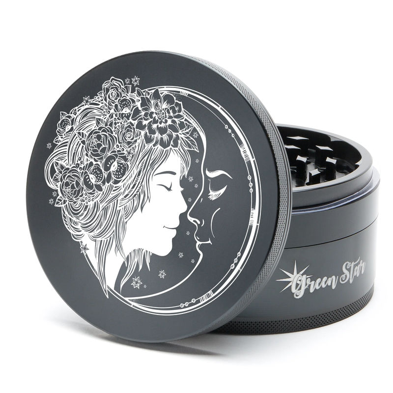 Green Star Creature Large 4-Piece Grinder - Style:Fairy Moon - Color:Black