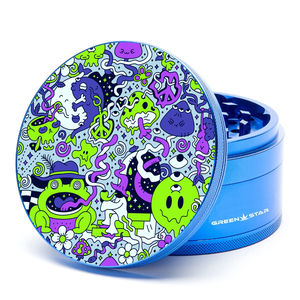 Green Star Creature Large 4-Piece Grinder - Style:Trippy Drippy - Color:Blue