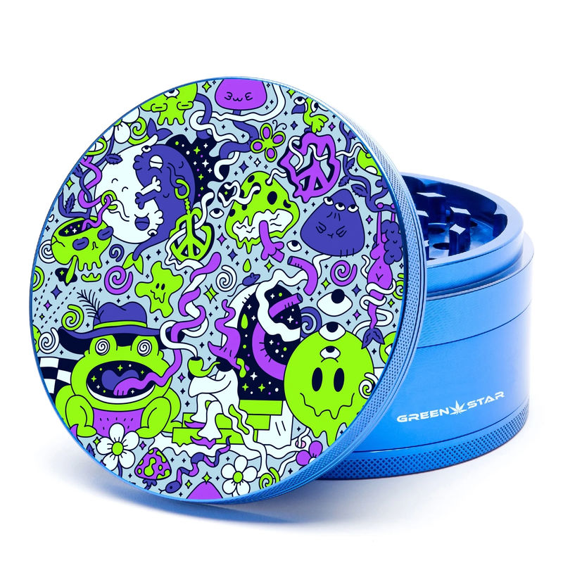 Green Star Creature Large 4-Piece Grinder - Style:Trippy Drippy - Color:Blue