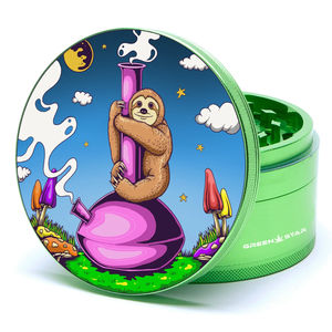 Green Star Creature Large 4-Piece Grinder - Style:Sloth Bong - Color:Green