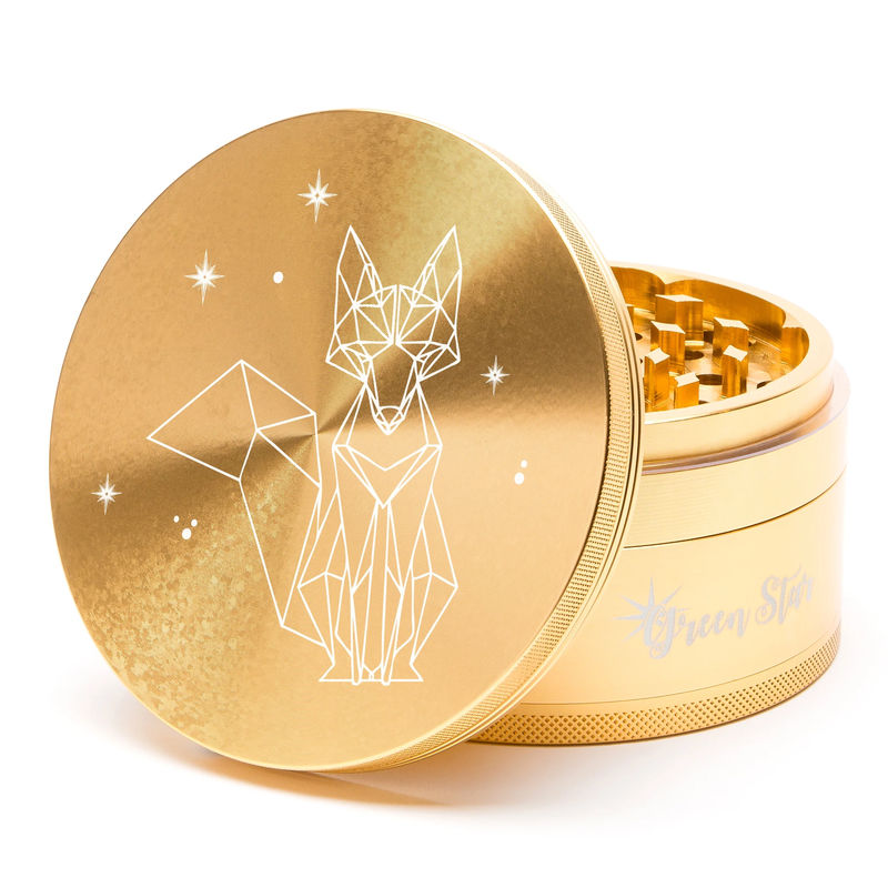 Green Star Creature Large 4-Piece Grinder - Style:Fancy Fox - Color:Gold