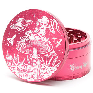 Green Star Creature Large 4-Piece Grinder - Style:Alien On Mushrooms - Color:Red