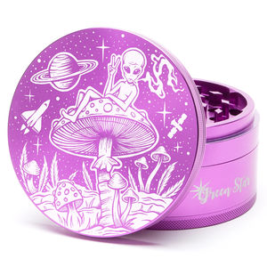 Green Star Creature Large 4-Piece Grinder - Style:Alien On Mushrooms - Color:Purple