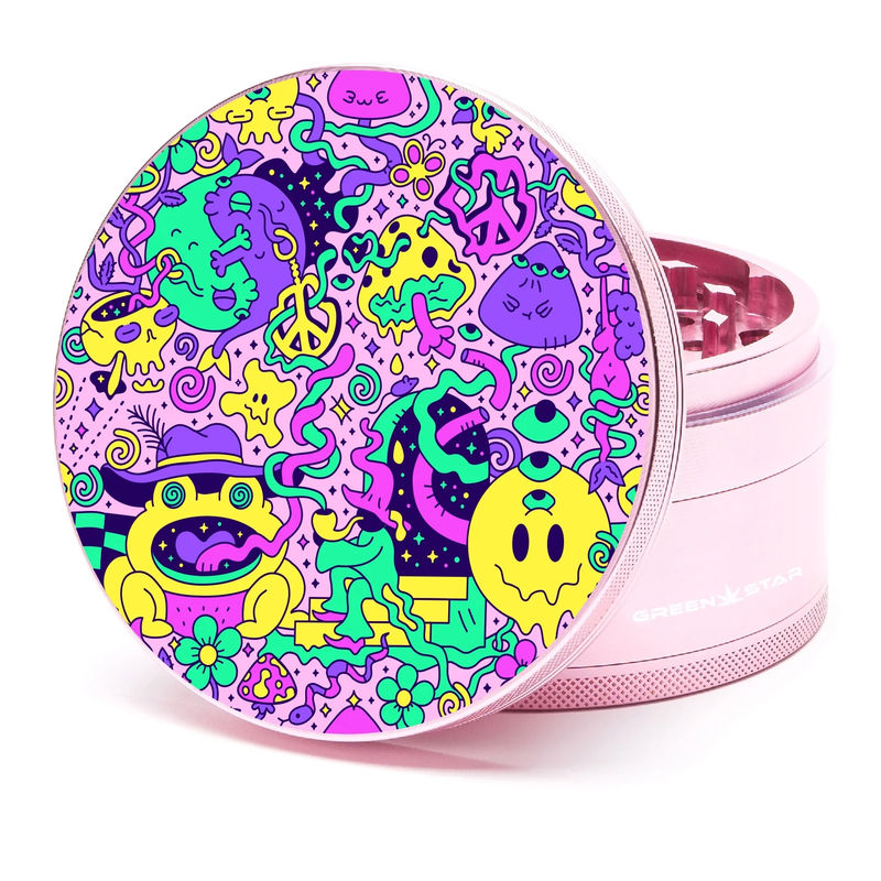 Green Star Creature Large 4-Piece Grinder - Style:Trippy Drippy - Color:Pink