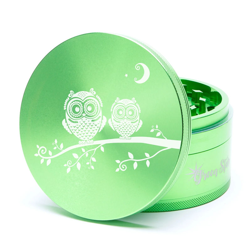 Green Star Creature Large 4-Piece Grinder - Style:Double Owls - Color:Green