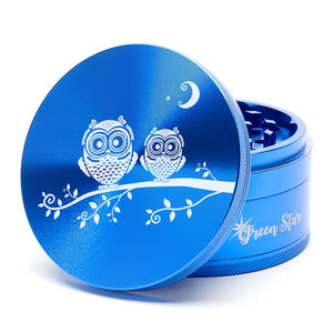 Green Star Creature Large 4-Piece Grinder - Style:Double Owls - Color:Blue