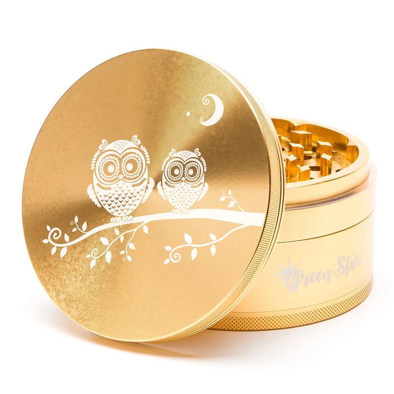 Green Star Creature Large 4-Piece Grinder - Style:Double Owls - Color:Gold