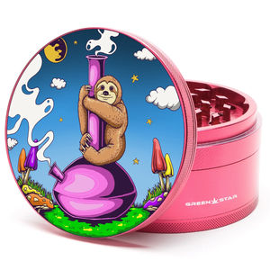 Green Star Creature Large 4-Piece Grinder - Style:Sloth Bong - Color:Red