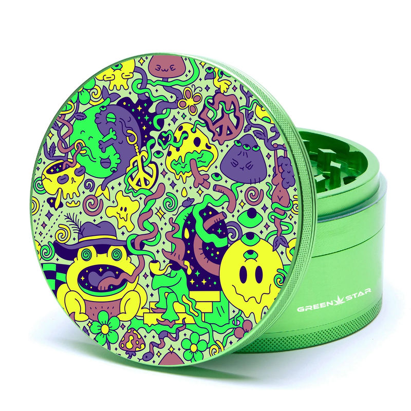 Green Star Creature Large 4-Piece Grinder - Style:Trippy Drippy - Color:Green