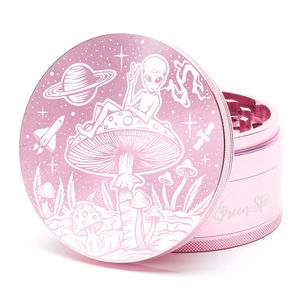 Green Star Creature Large 4-Piece Grinder - Style:Alien On Mushrooms - Color:Pink