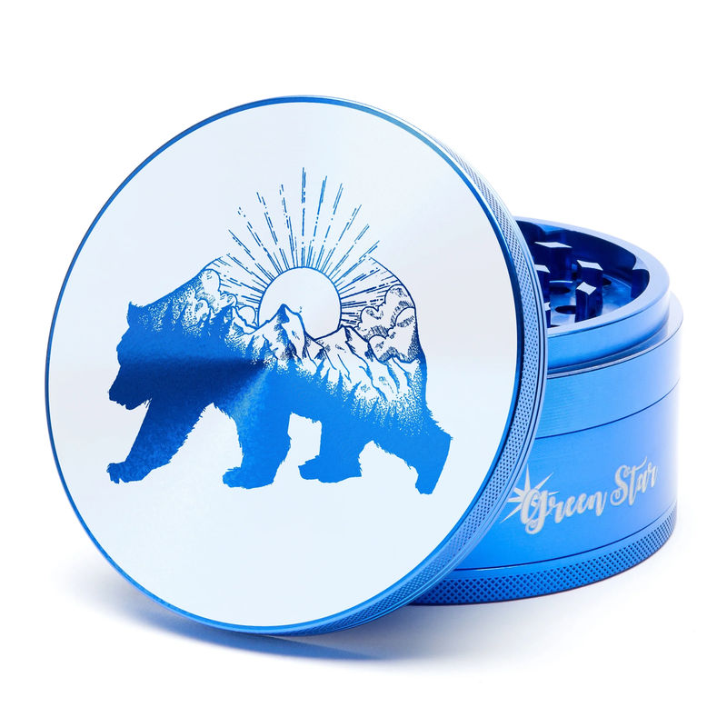 Green Star Creature Large 4-Piece Grinder - Style:Bear Mountain - Color:Blue