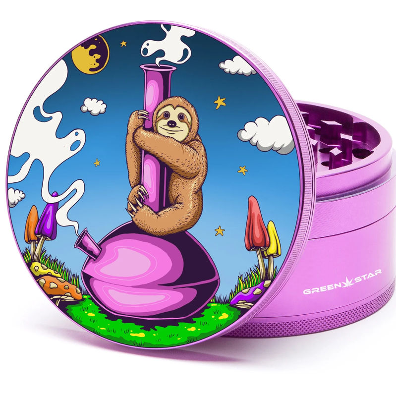 Green Star Creature Large 4-Piece Grinder - Style:Sloth Bong - Color:Purple