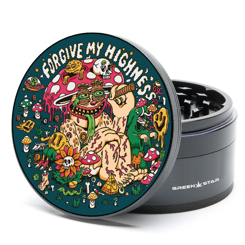 Green Star Creature Large 4-Piece Grinder - Style:Forgive My Highness - Color:Black