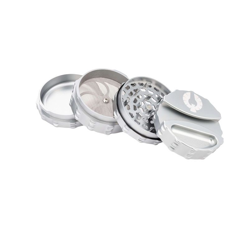Phoenician Classic 4-Piece Grinders - Size:Large w/ Paperholder and Ashtray - Color:Silver