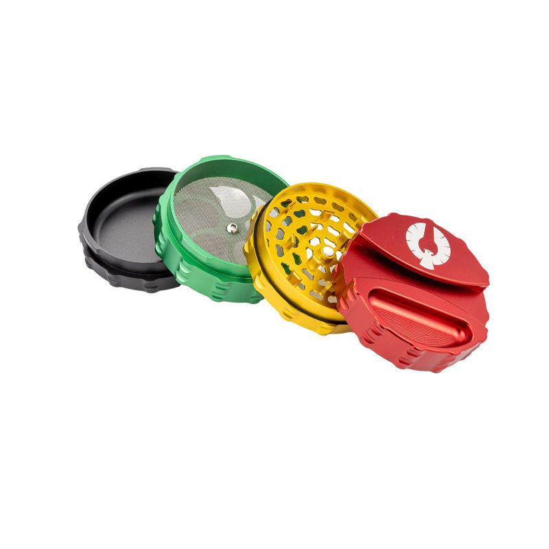 Phoenician Classic 4-Piece Grinders - Size:Large w/ Paperholder and Ashtray - Color:Rasta