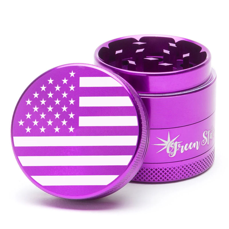 Green Star Novelty Medium 4-Piece Grinder - Style:American Flag - Color:Purple