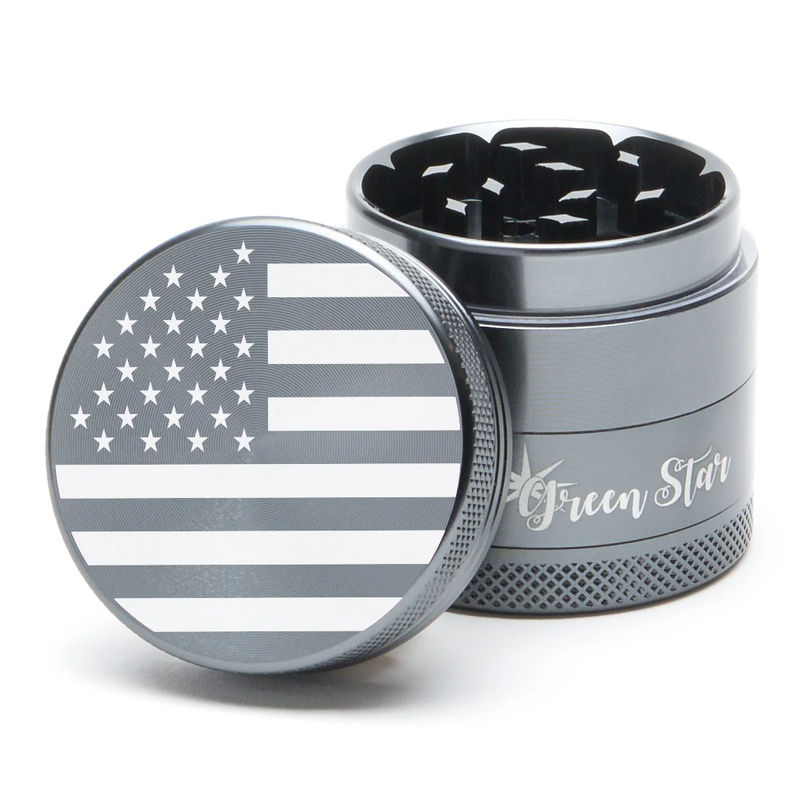 Green Star Novelty Medium 4-Piece Grinder - Style:American Flag - Color:Grey
