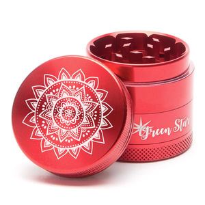 Green Star Novelty Medium 4-Piece Grinder - Style:Mandala - Color:Red