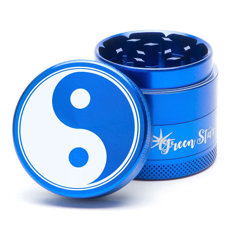 Green Star Novelty Medium 4-Piece Grinder - Style:Yin Yang - Color:Blue