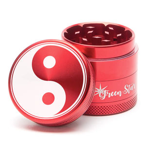 Green Star Novelty Medium 4-Piece Grinder - Style:Yin Yang - Color:Red